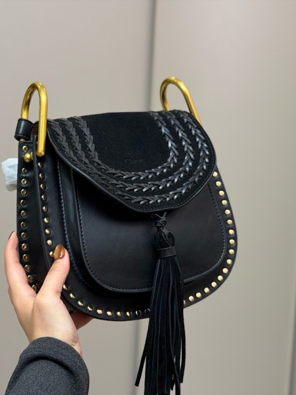 Chloé Black Leather Tassel Saddle Bag